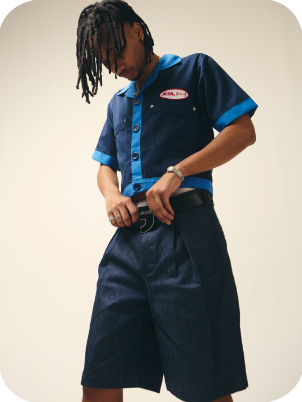 Pleated Denim Shorts